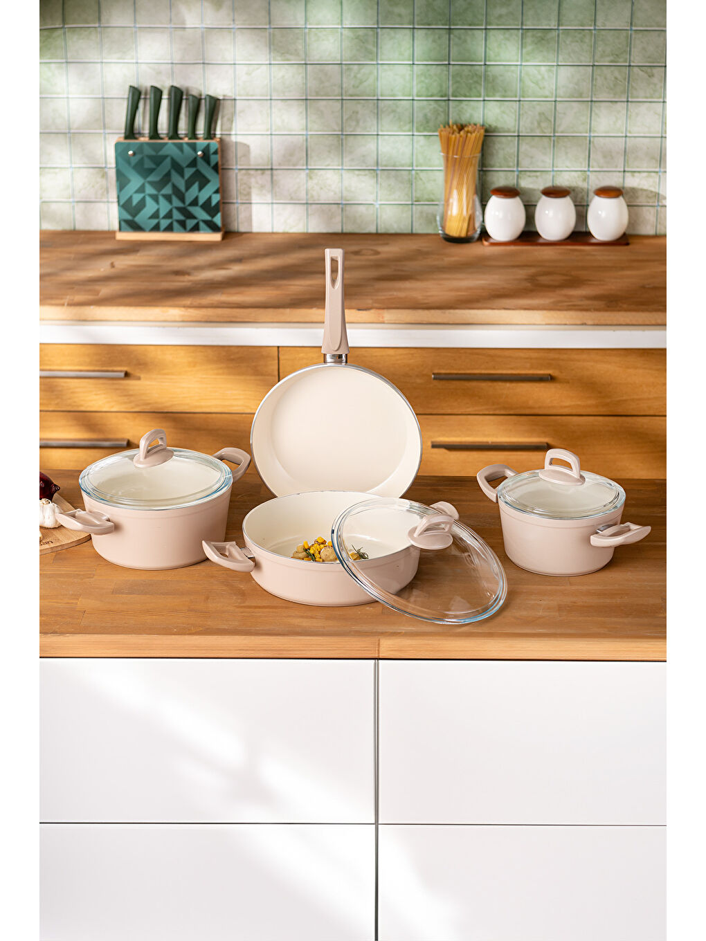 Pembe Crystal 7 Parça Tencere Seti Rosegold-2