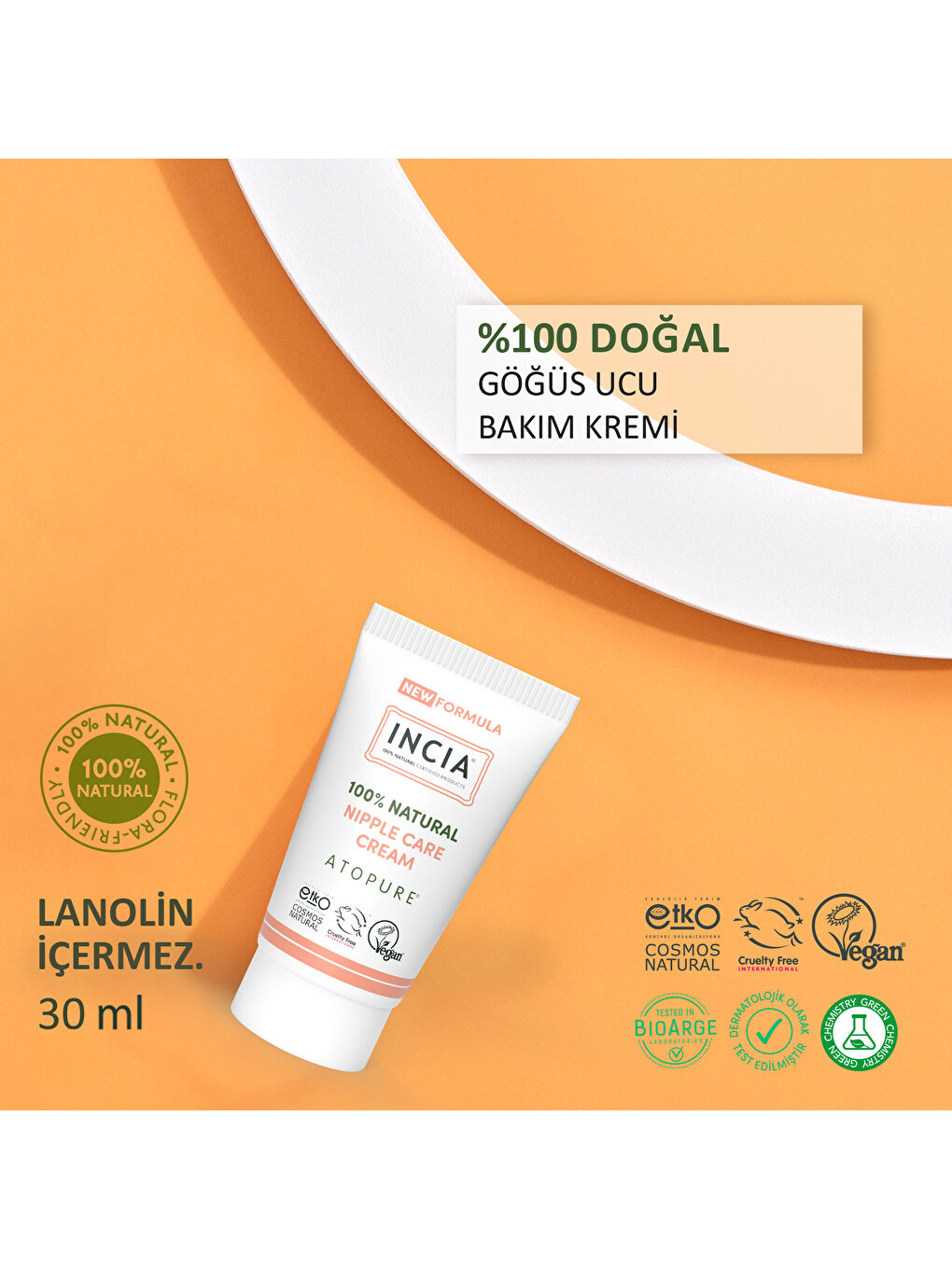 %100 Doğal Göğüs Ucu Bakım Kremi Yumuşatma ve Koruma Lanolin İçermez 30 ml-1