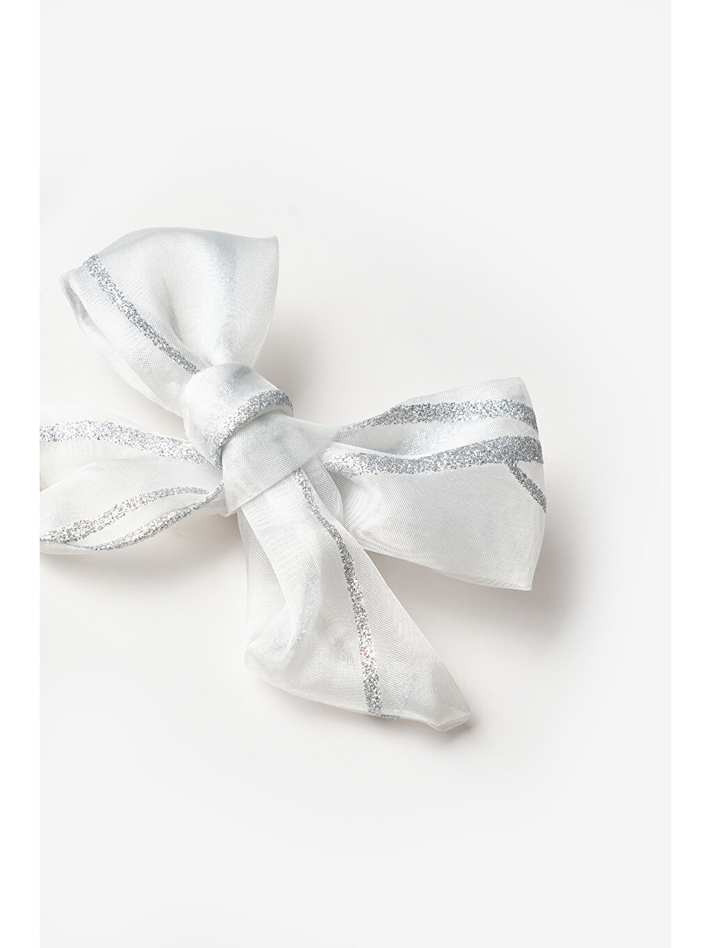 Ekru Simli Çizgili Organze Kız Çocuk Klips Toka-1