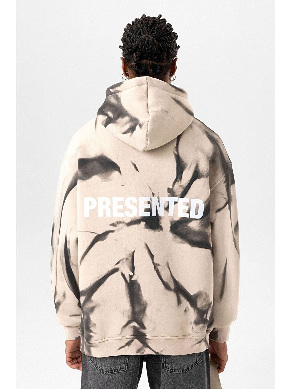 Bej Renk Detaylı Kapüşonlu Oversize Sweatshirt Taş-3