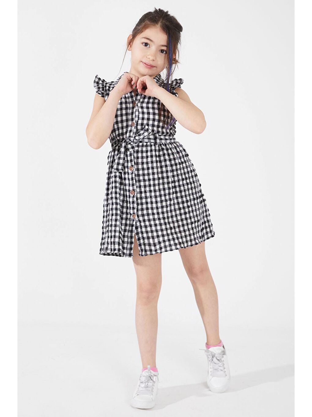 Siyah Kare Desenli Yakalı Kız Çocuk Elbise 15066