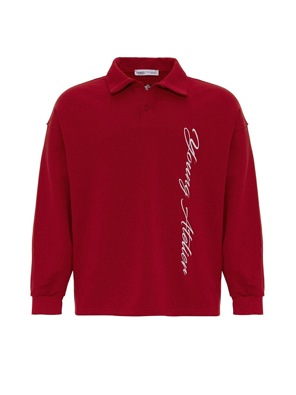 Polo Yaka Yazı Detaylı Oversize Sweatshirt Kırmızı-6