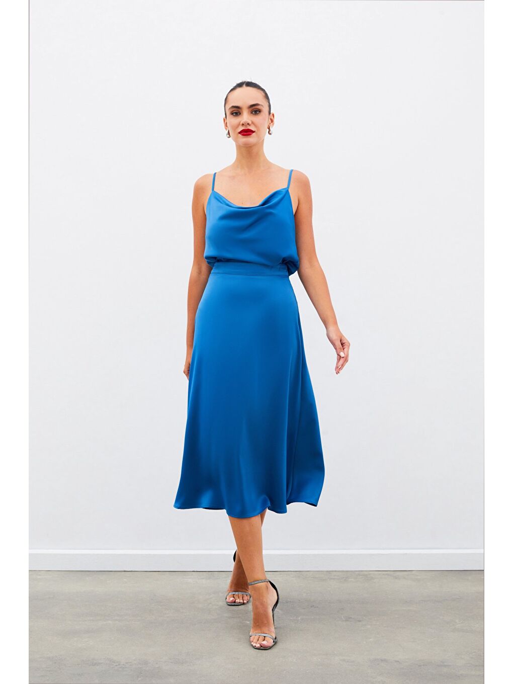 Midi Boy Saten Etek - İndigo-1