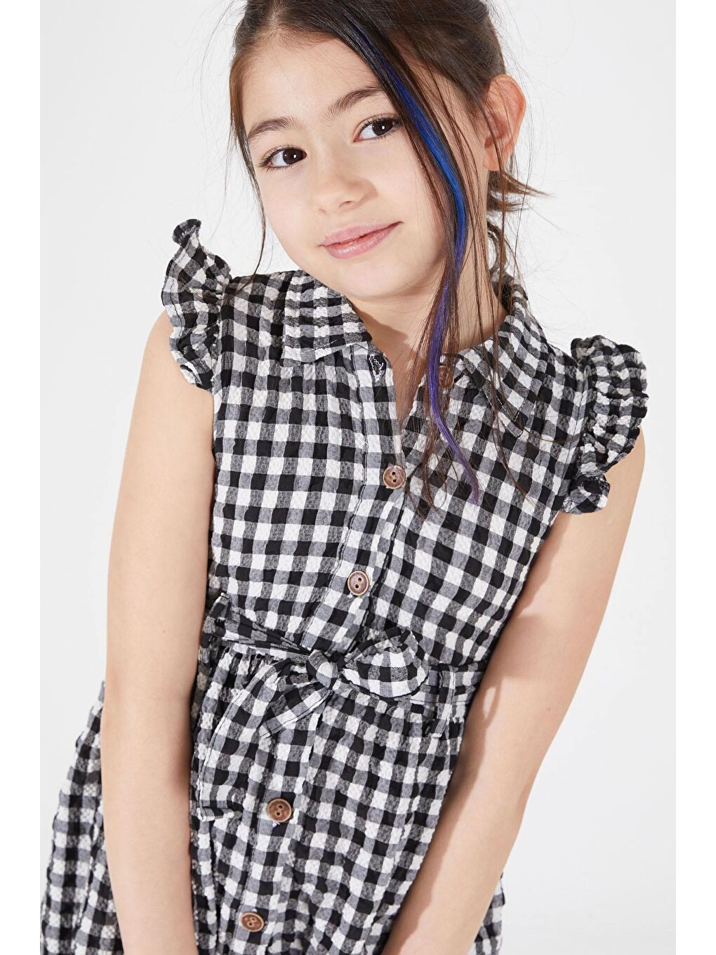 Siyah Kare Desenli Yakalı Kız Çocuk Elbise 15066-2