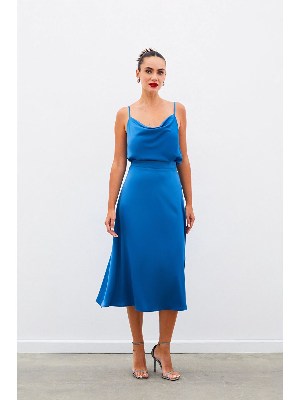 Midi Boy Saten Etek - İndigo-2