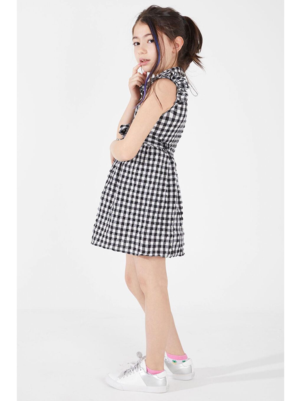 Siyah Kare Desenli Yakalı Kız Çocuk Elbise 15066-3