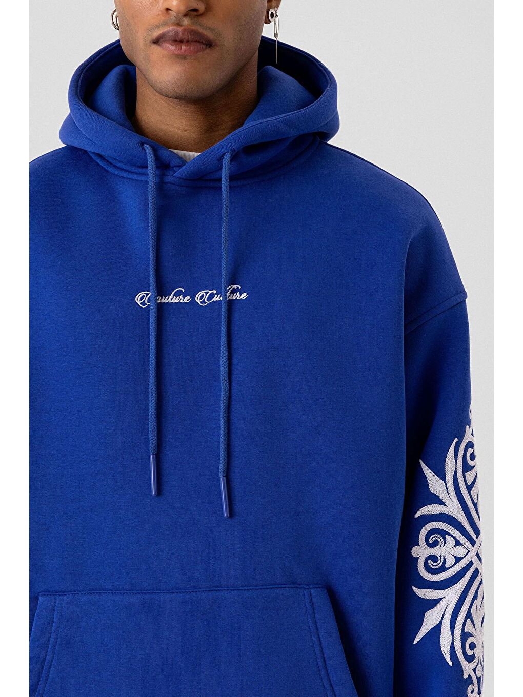 Mavi Desenli Oversıze Erkek Hoodie Saks-3