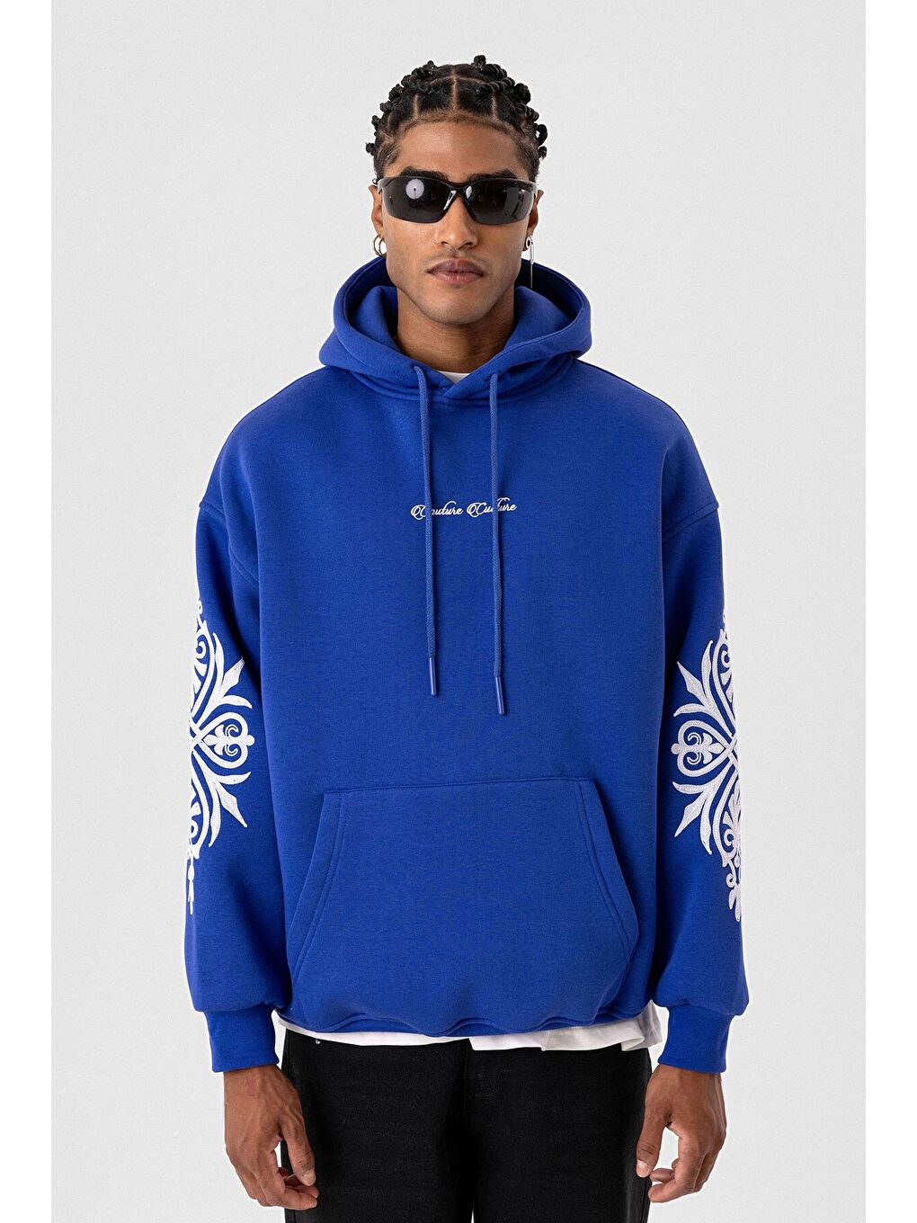 Mavi Desenli Oversıze Erkek Hoodie Saks-4