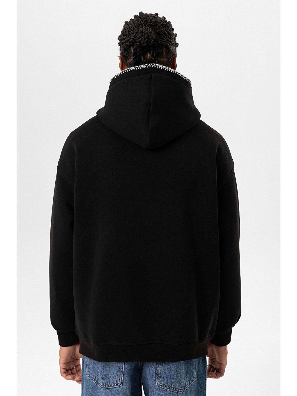 Yazı Detaylı Kapüşonlu Oversıze Swaetshırt Siyah-3