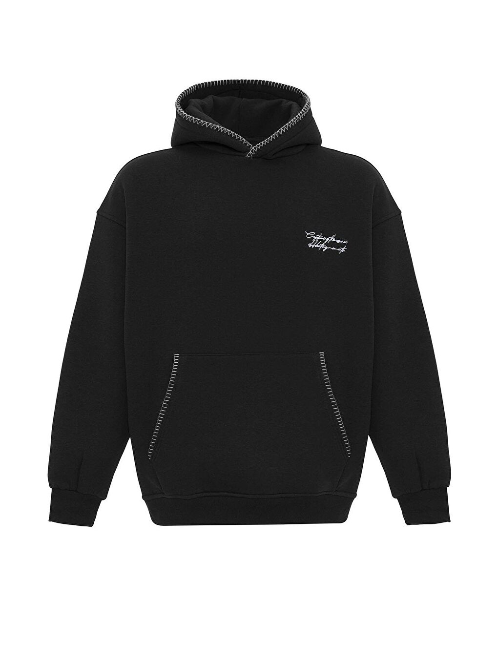 Yazı Detaylı Kapüşonlu Oversıze Swaetshırt Siyah-6