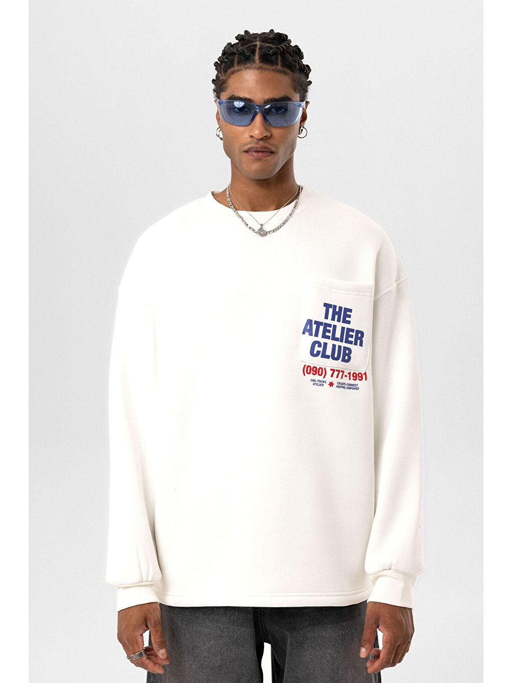 Yazı Baskılı Oversize Sweatshirt Ekru