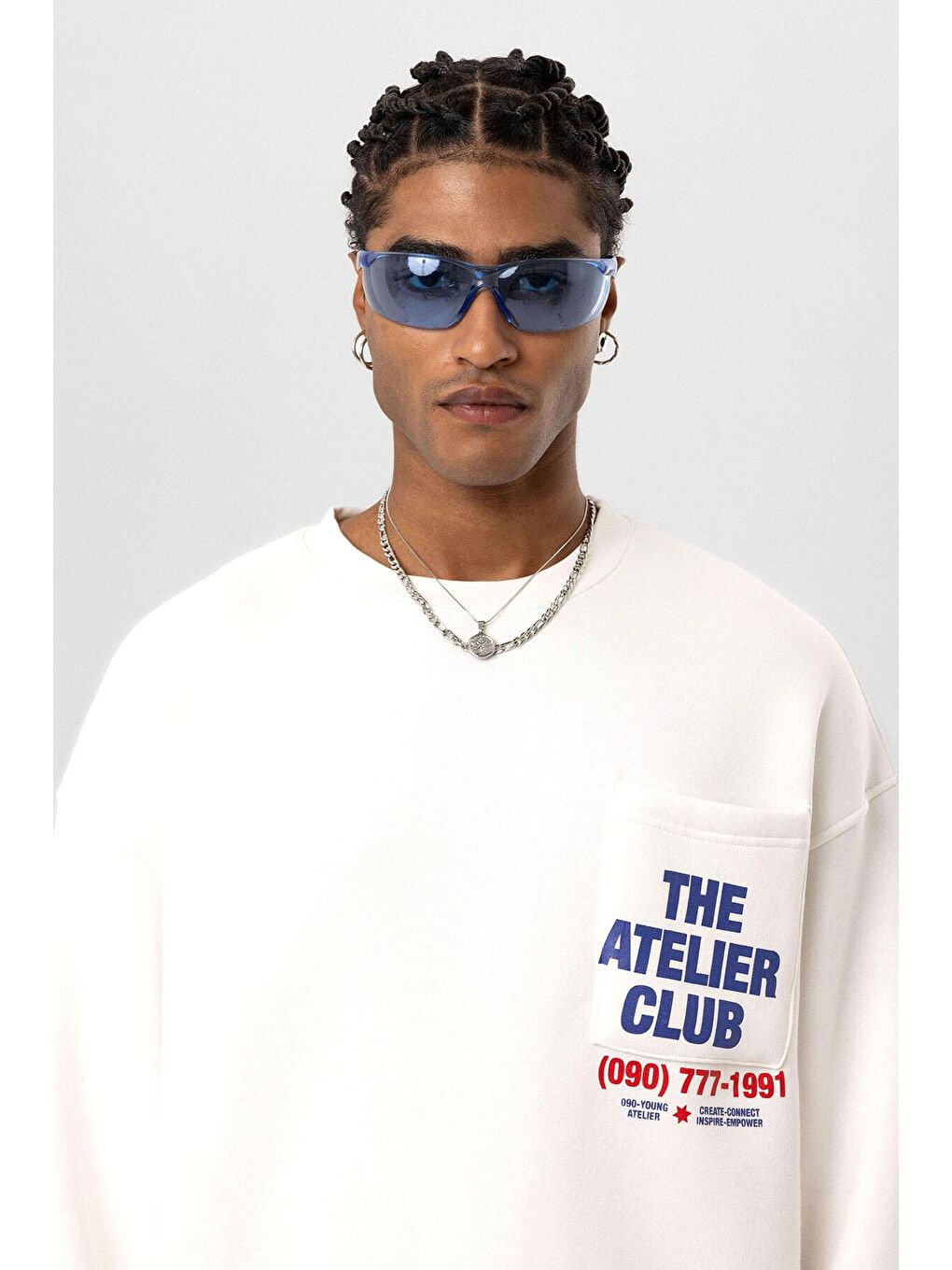 Yazı Baskılı Oversize Sweatshirt Ekru-3