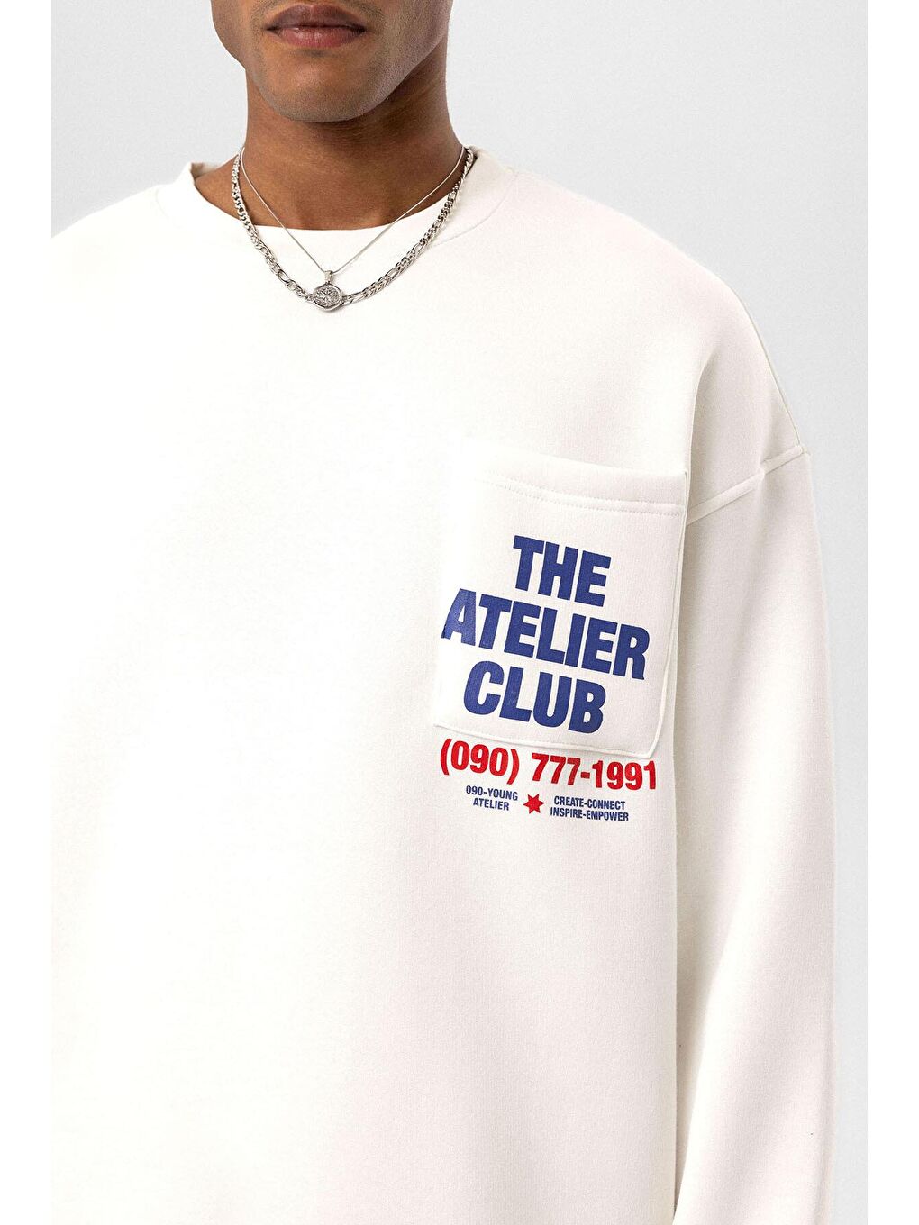 Yazı Baskılı Oversize Sweatshirt Ekru-4