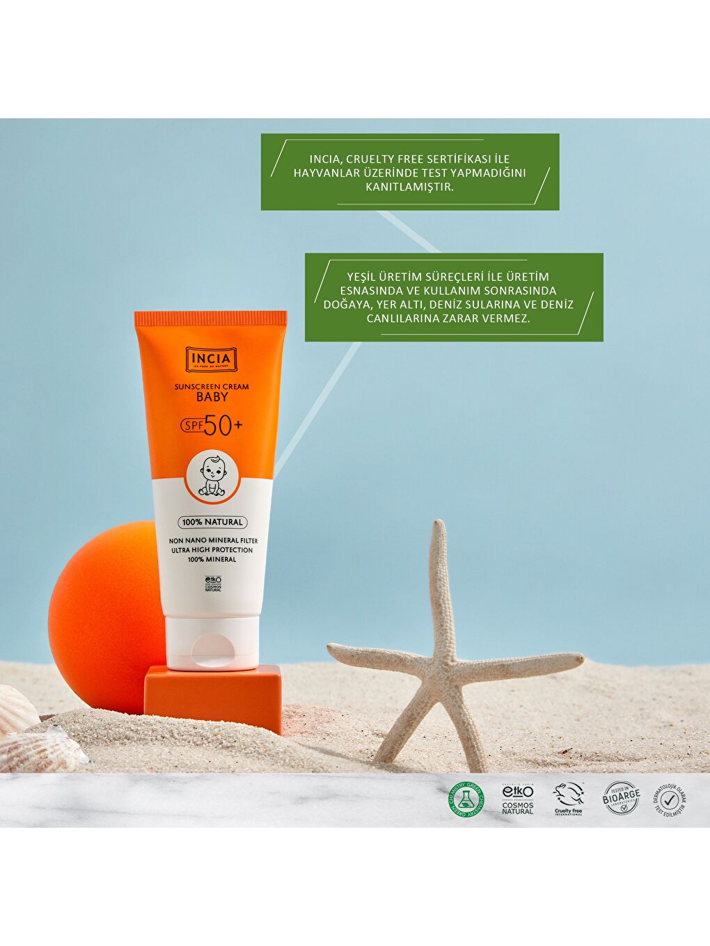%100 Doğal Bebek Güneş Kremi Leke Karşıtı Mineral Filtreli Yüksek Koruma SPF50 UVA UVB 50 ml-5