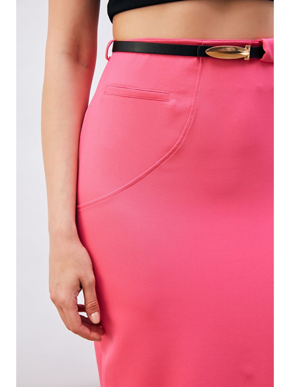 Kemerli Midi Boy Kalem Etek - Fuşya-5