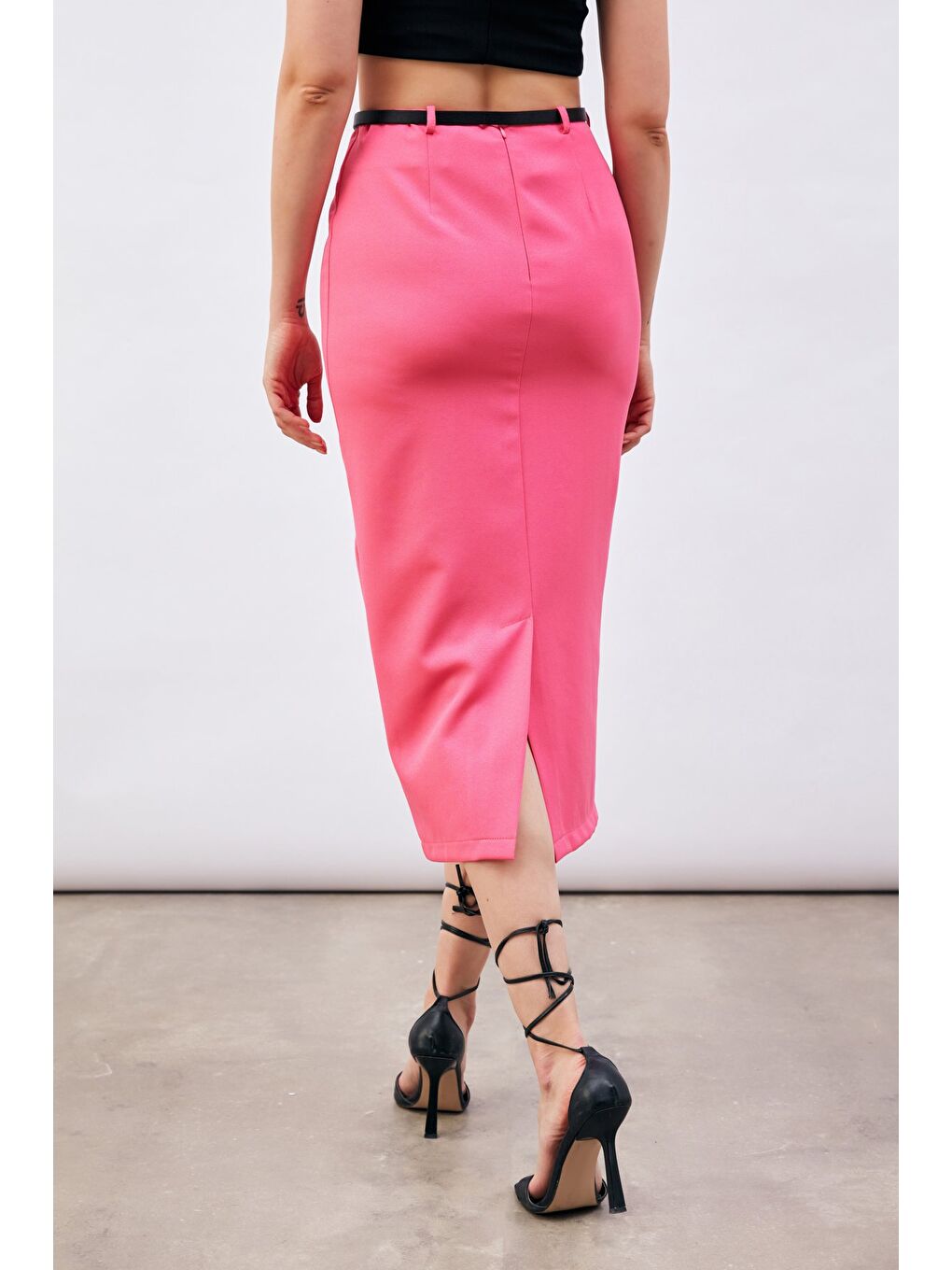 Kemerli Midi Boy Kalem Etek - Fuşya-6