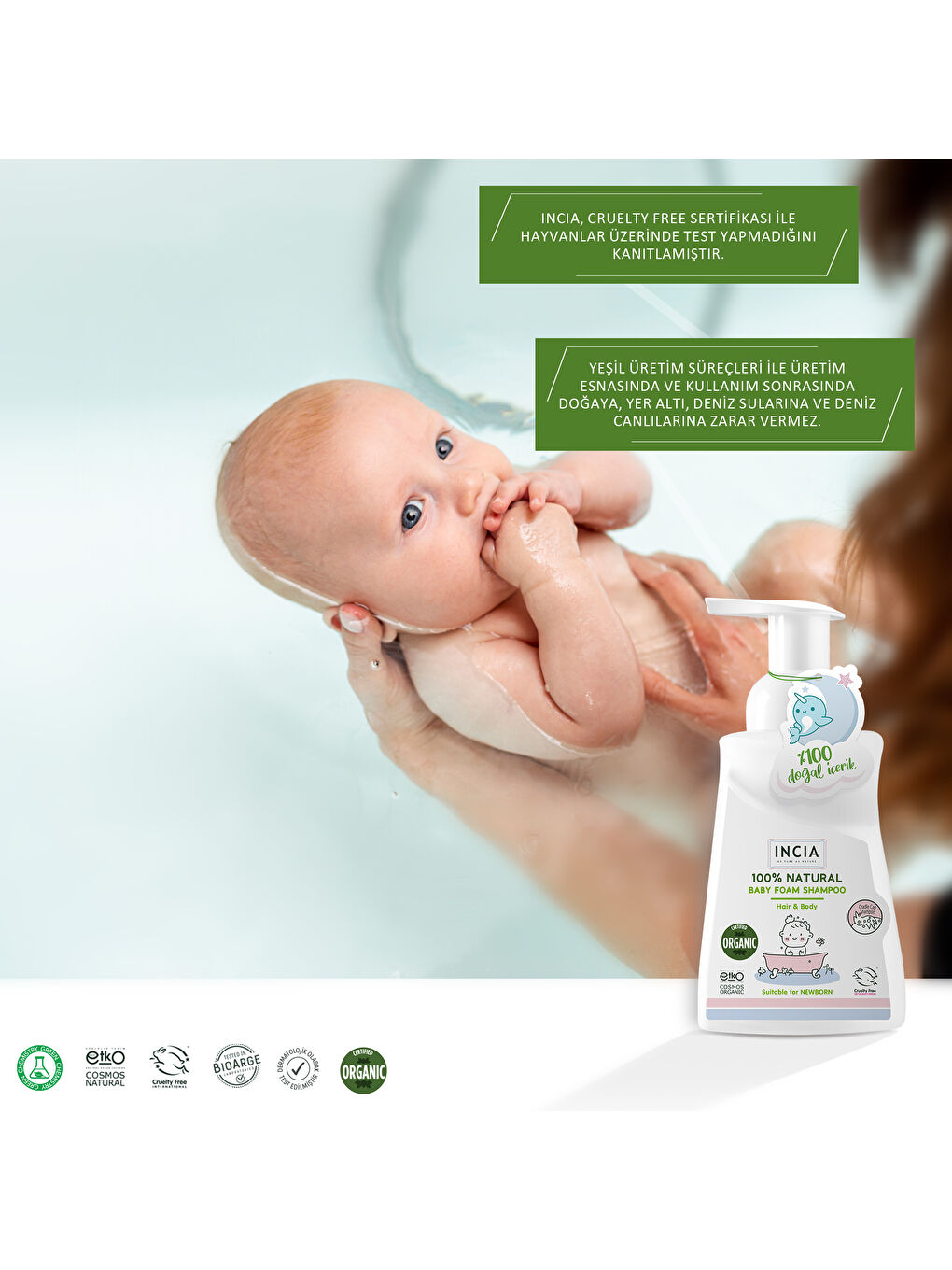 %100 Doğal Organik Sertifikalı Bebek Köpük Şampuanı Saç ve Vücut Konak Önleyici Yenidoğan 200 ml-5