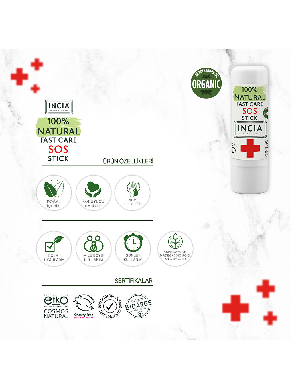 %100 Doğal Sos Stick Anlık Yatıştırıcı Organik Yalancı İğde Hızlı Koruma Bitkisel 6 G-5