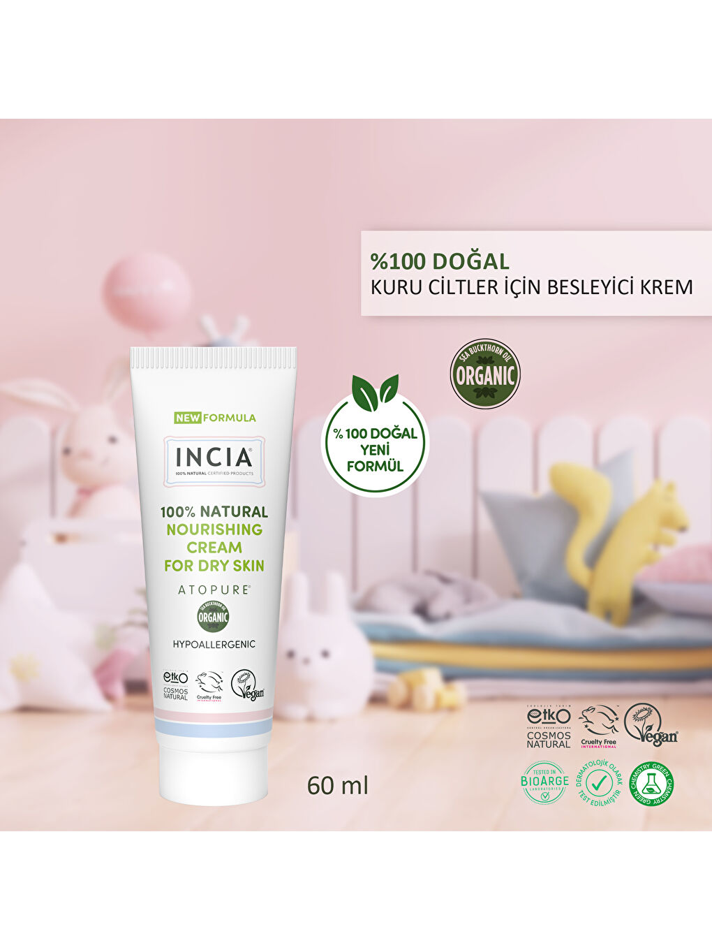 %100 Doğal Atopiğe Eğilimli Ciltler İçin Jel Krem Çok Kuru Ciltler İçin Yalancı İğde Yağı 60 ml-2