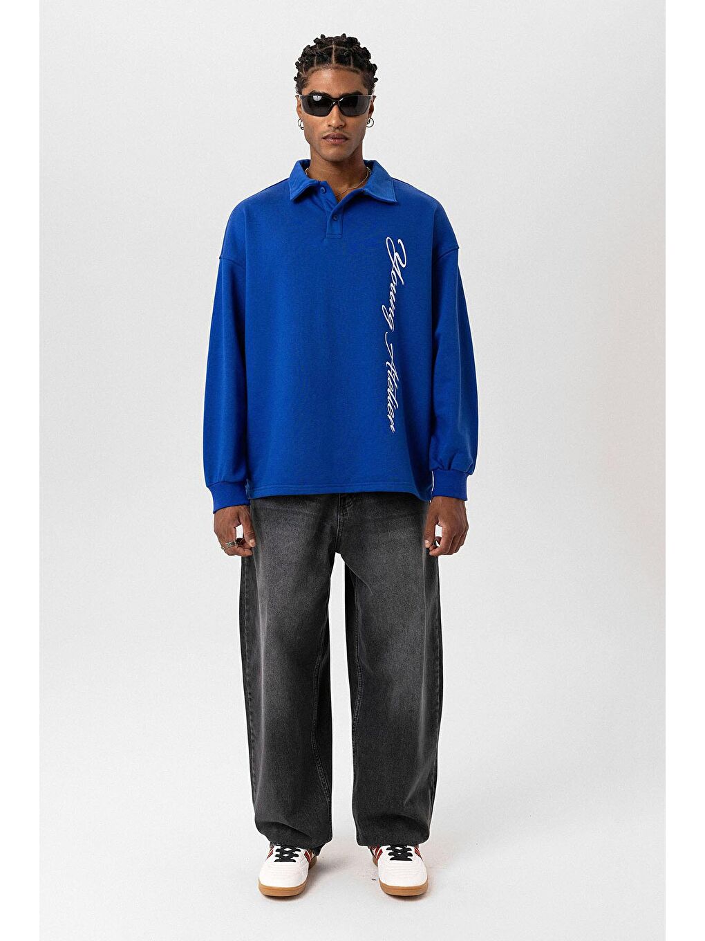 Mavi Polo Yaka Yazı Detaylı Oversize Sweatshirt Saks-3