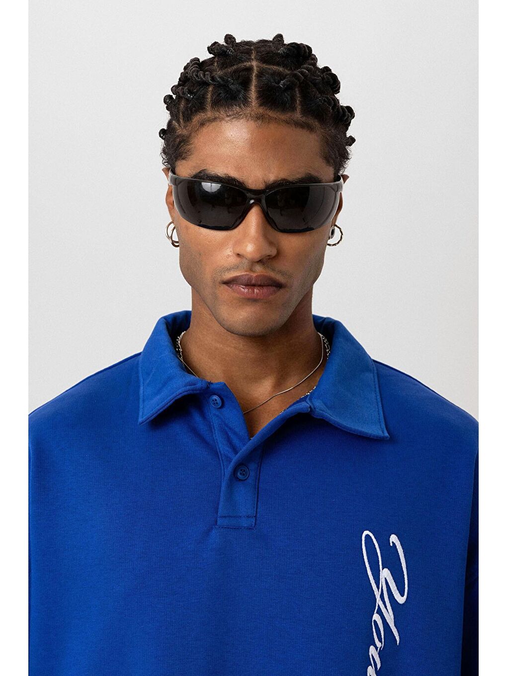 Mavi Polo Yaka Yazı Detaylı Oversize Sweatshirt Saks-4