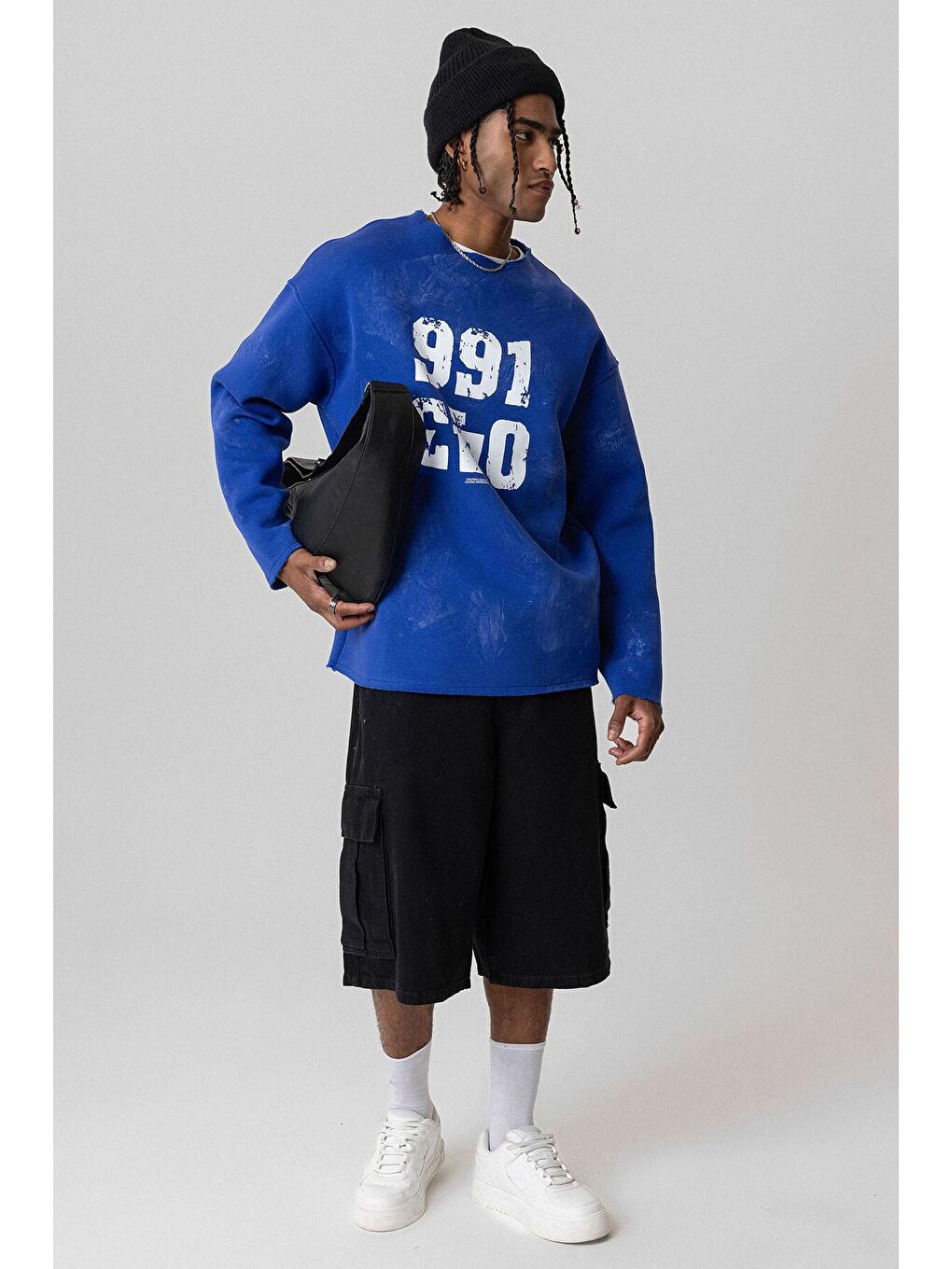 Mavi Yazı Detaylı Oversize Sweatshirt Saks-2