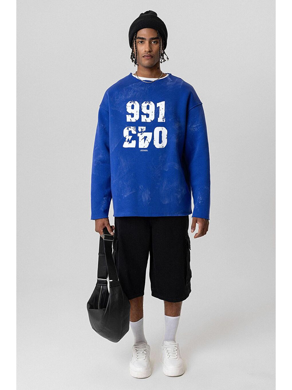 Mavi Yazı Detaylı Oversize Sweatshirt Saks-3