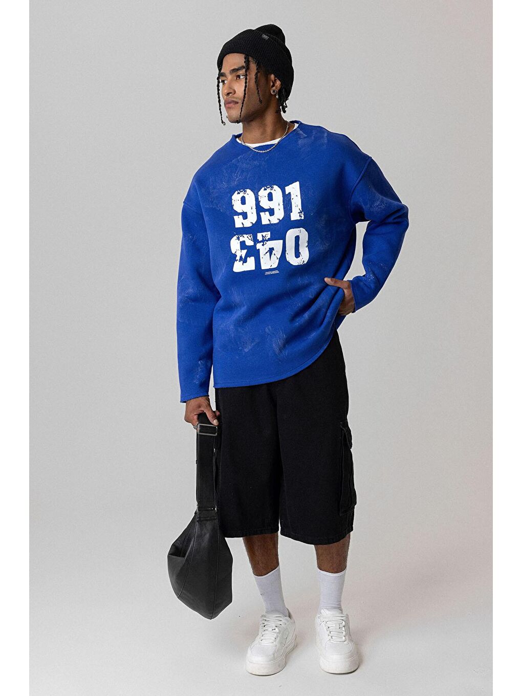 Mavi Yazı Detaylı Oversize Sweatshirt Saks-4