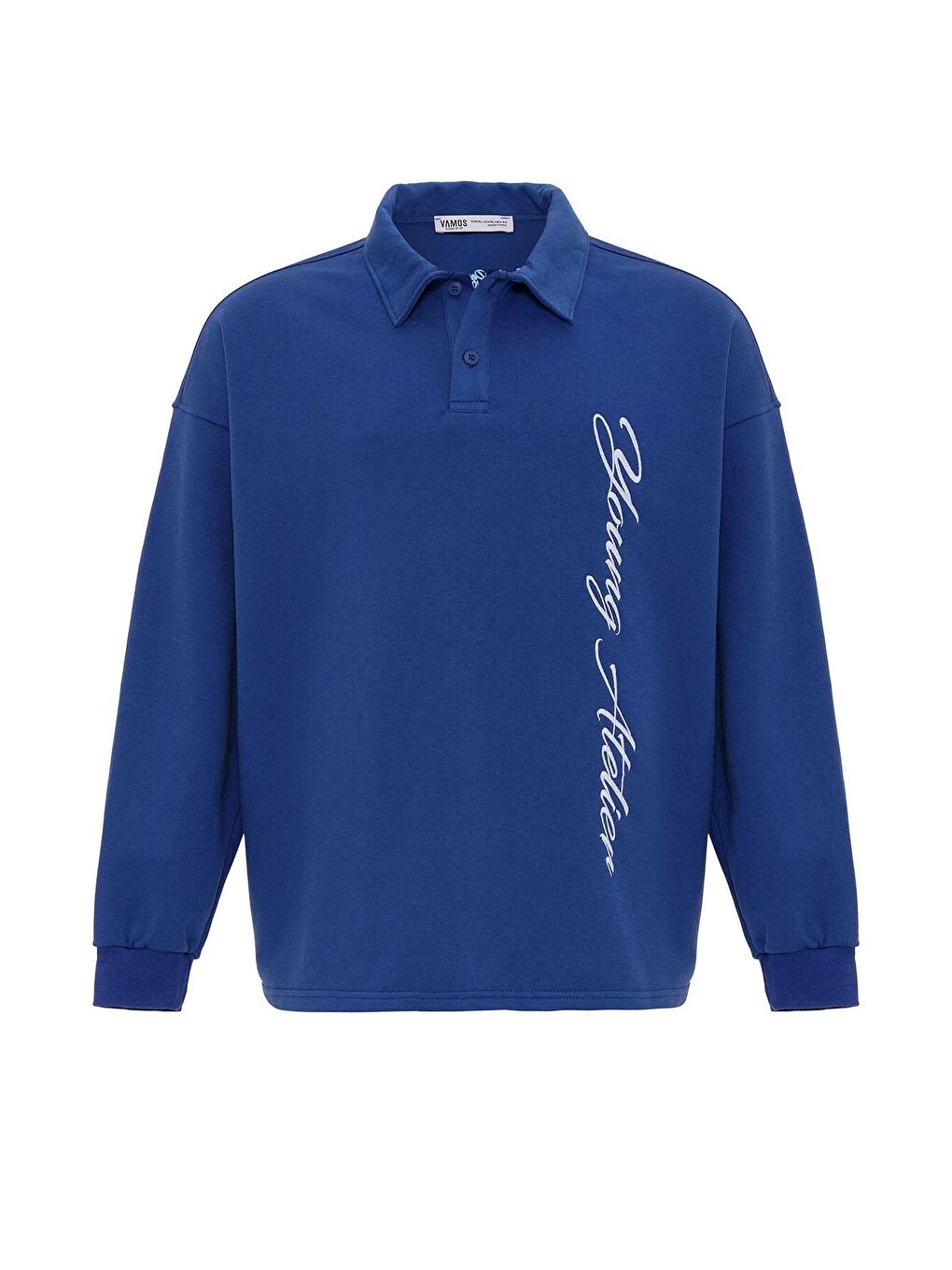 Mavi Polo Yaka Yazı Detaylı Oversize Sweatshirt Saks-6