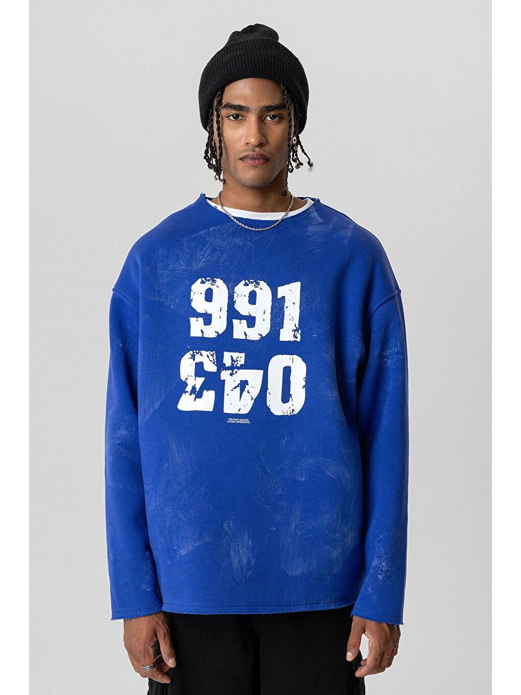 Mavi Yazı Detaylı Oversize Sweatshirt Saks-6