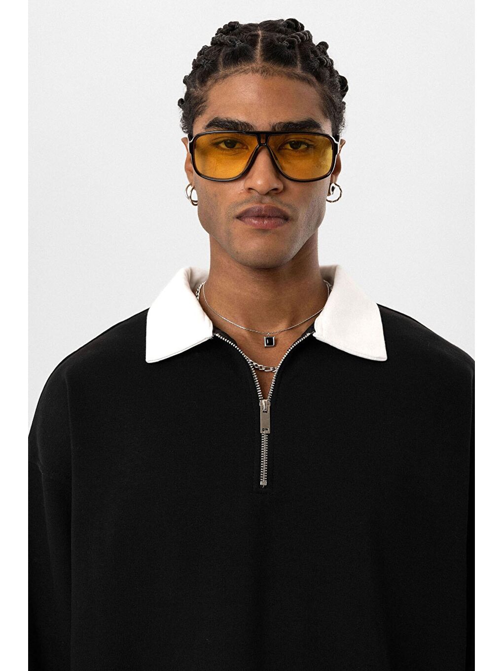 Siyah Basic Polo Yaka Fermuar Detaylı Erkek Eşofman Altı-3