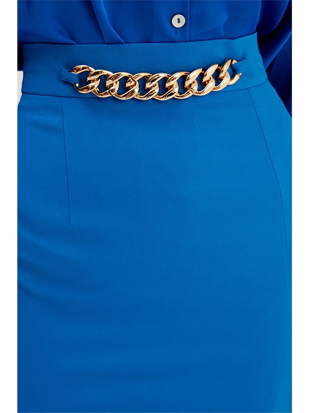 Zincir Detaylı Kalem Etek - Sax Mavi-3