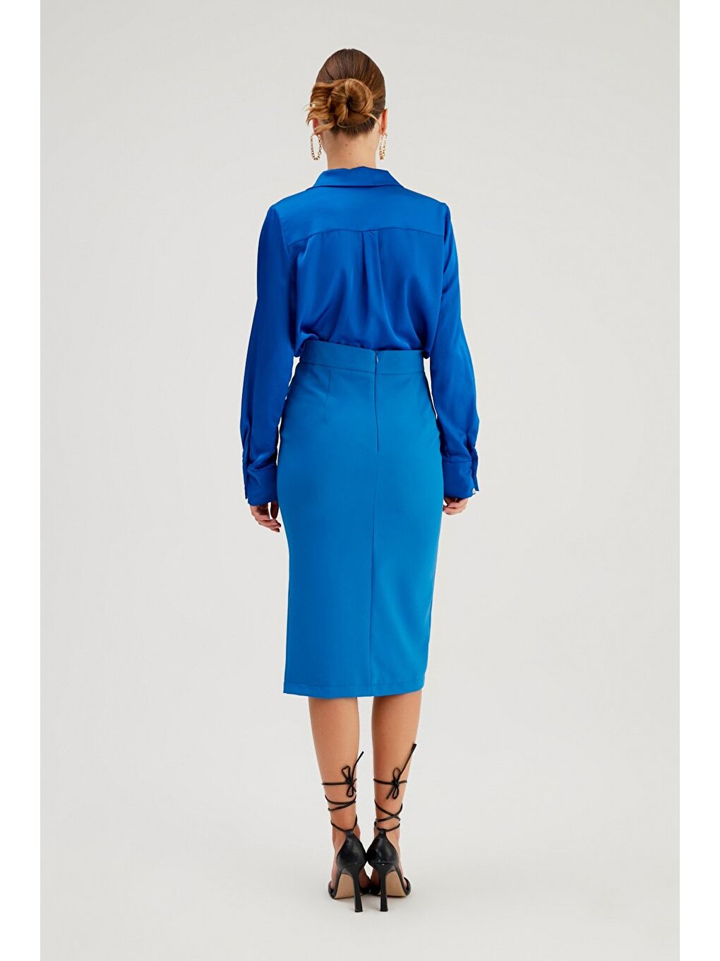 Zincir Detaylı Kalem Etek - Sax Mavi-5