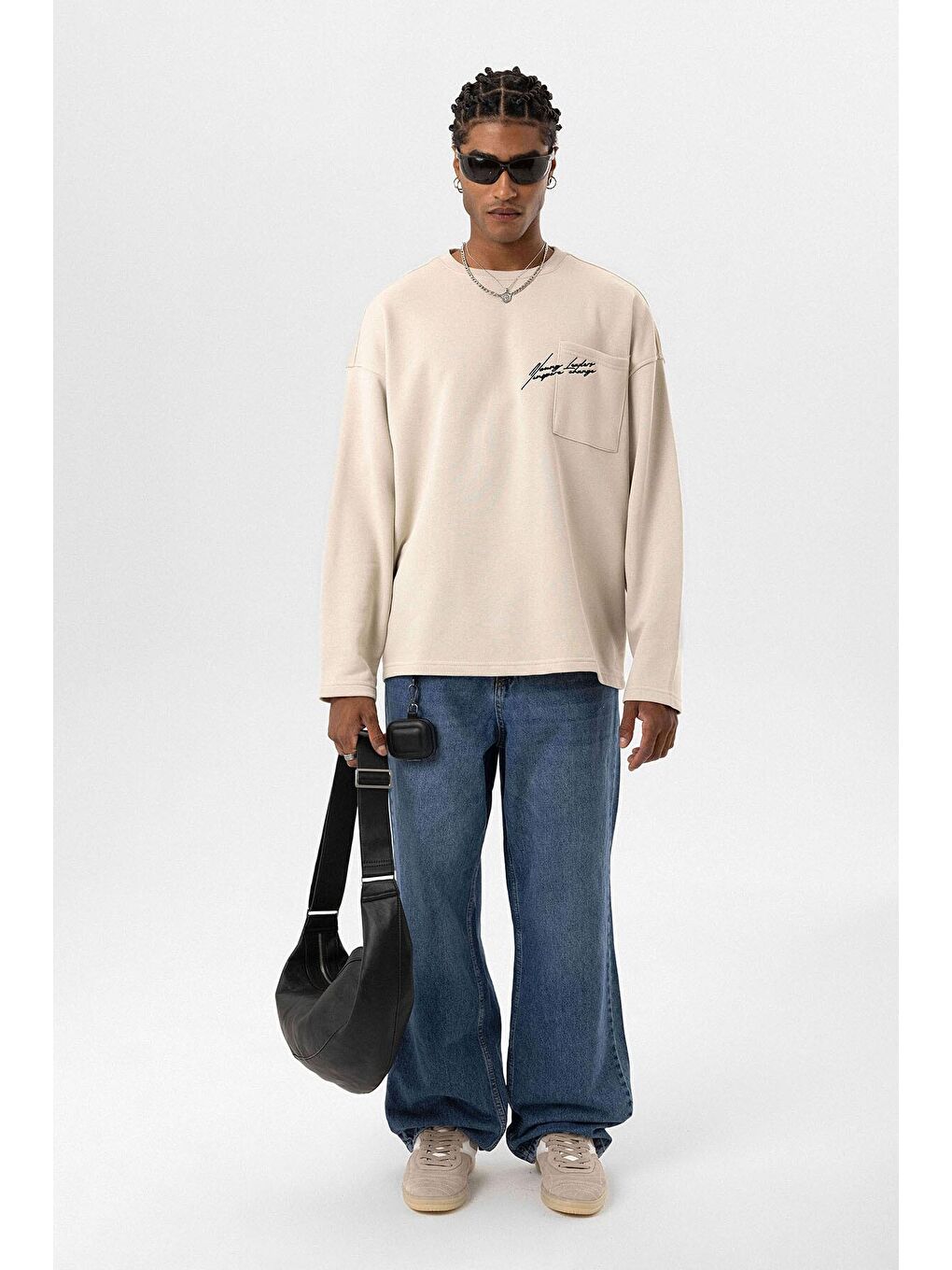 Bej Cep Detaylı Oversize Sweatshirt Taş