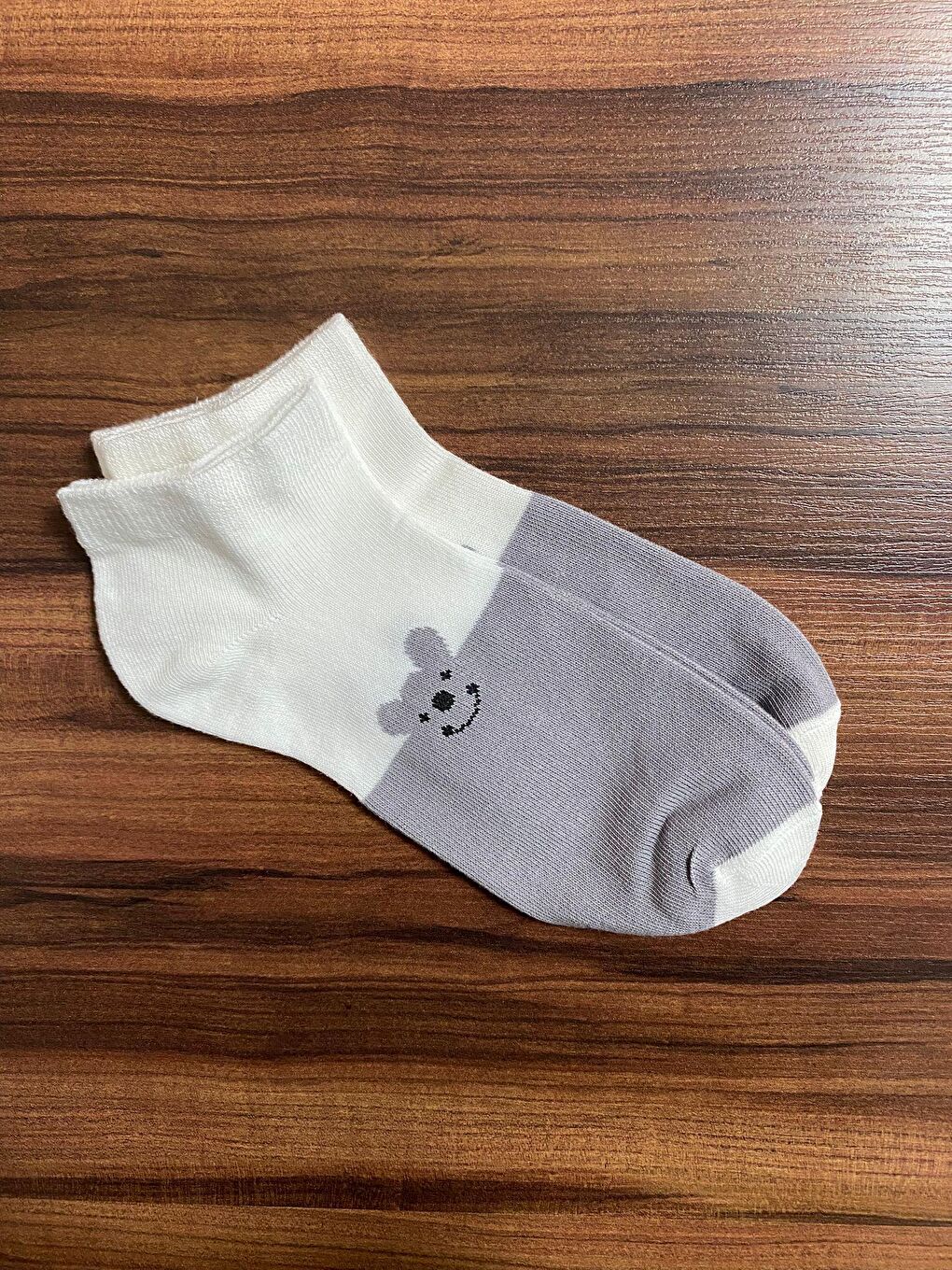 12'li Gri Ayıcık Desenli Pamuklu Patik Çorap-1