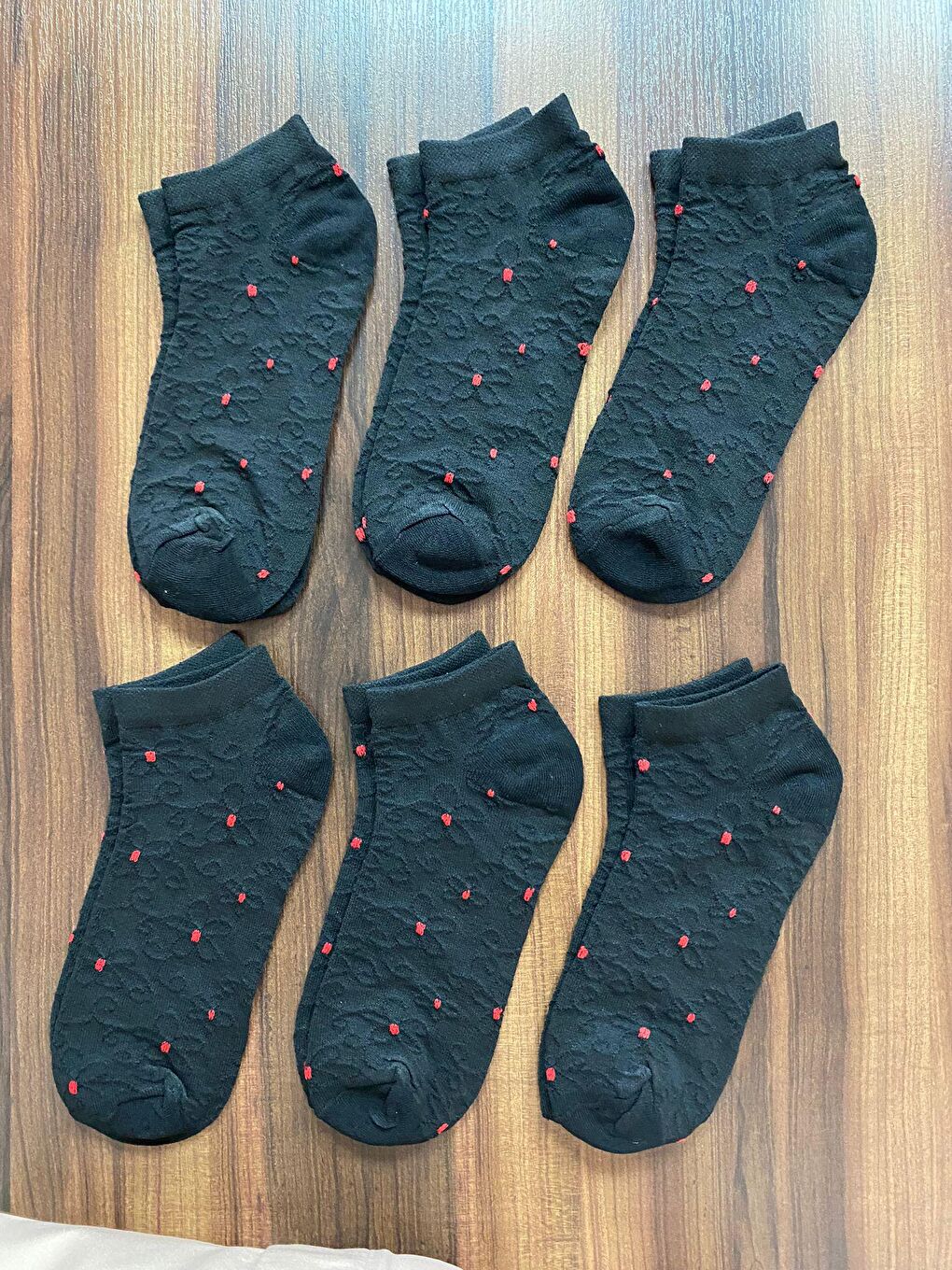 12'li Siyah Çiçek Desenli Pamuklu Patik Çorap-1