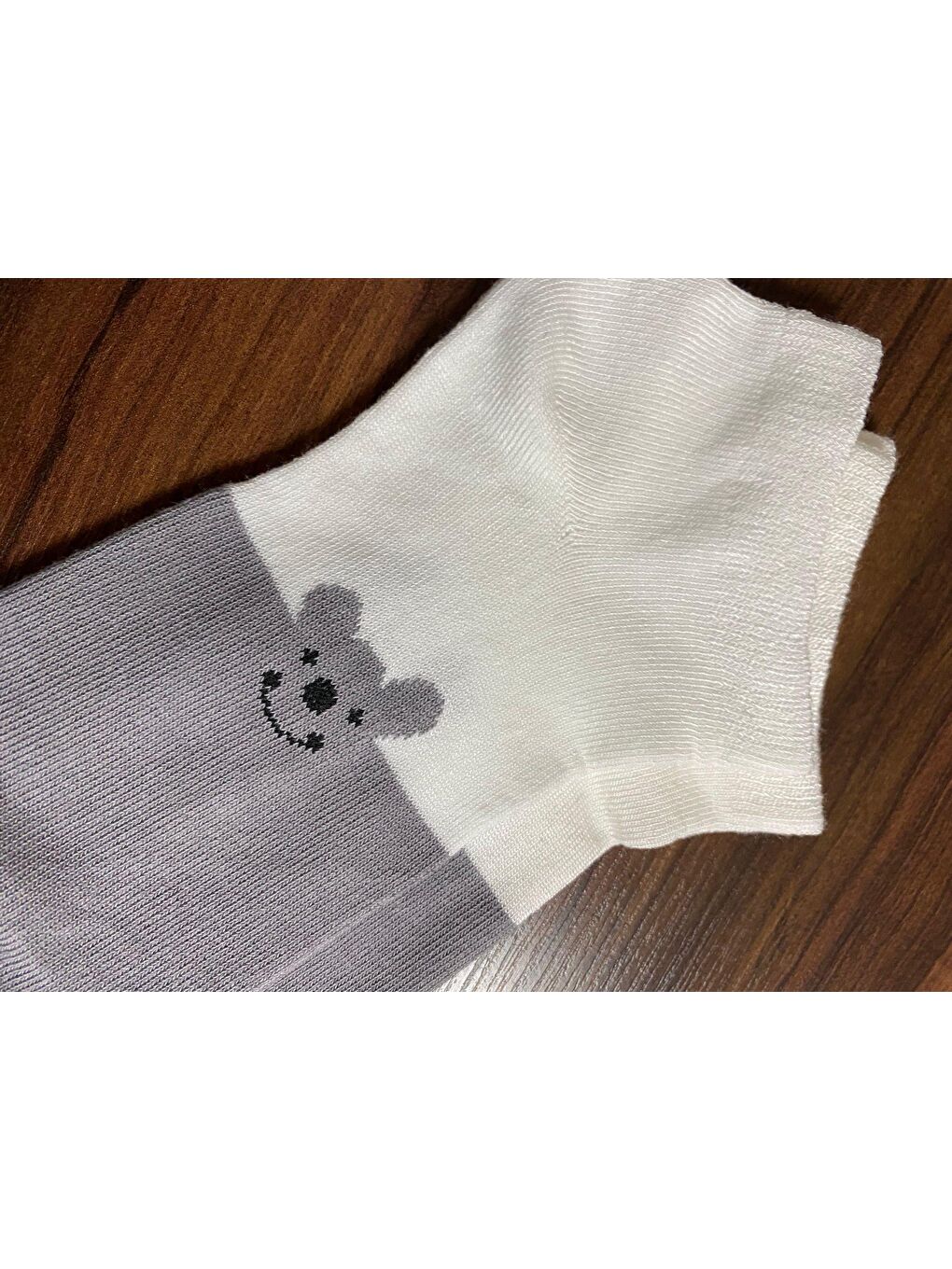 12'li Gri Ayıcık Desenli Pamuklu Patik Çorap-3