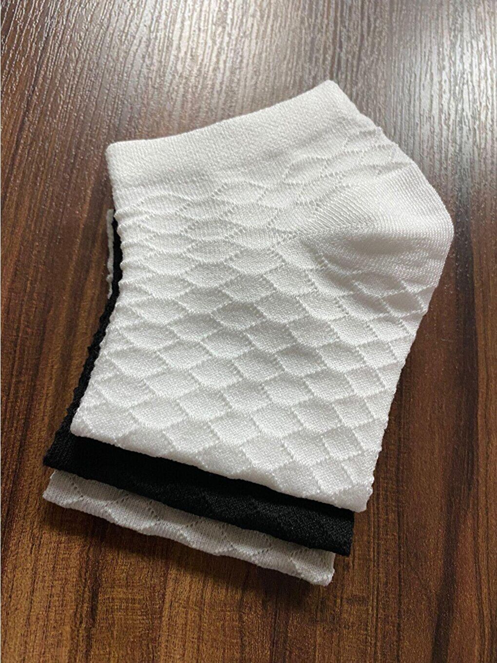 Karışık 12'li Siyah-Beyaz-Gri Desenli Pamuklu Patik Çorap-2