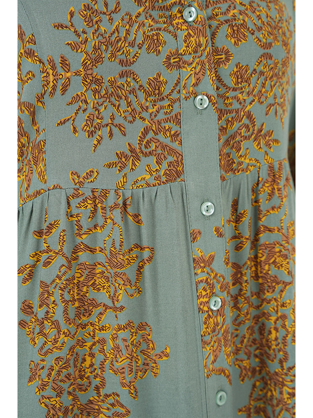 Sarı Mint Gold Desenli Tesettür Elbise 2423-4