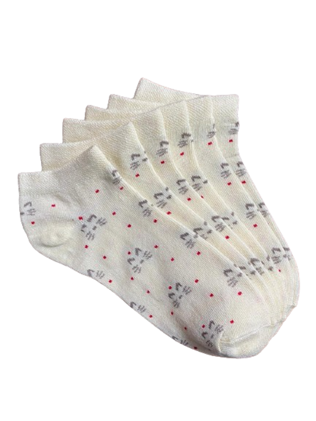 6'lı Kadın Bej Kedi Desenli Pamuklu Rahat Patik Çorap