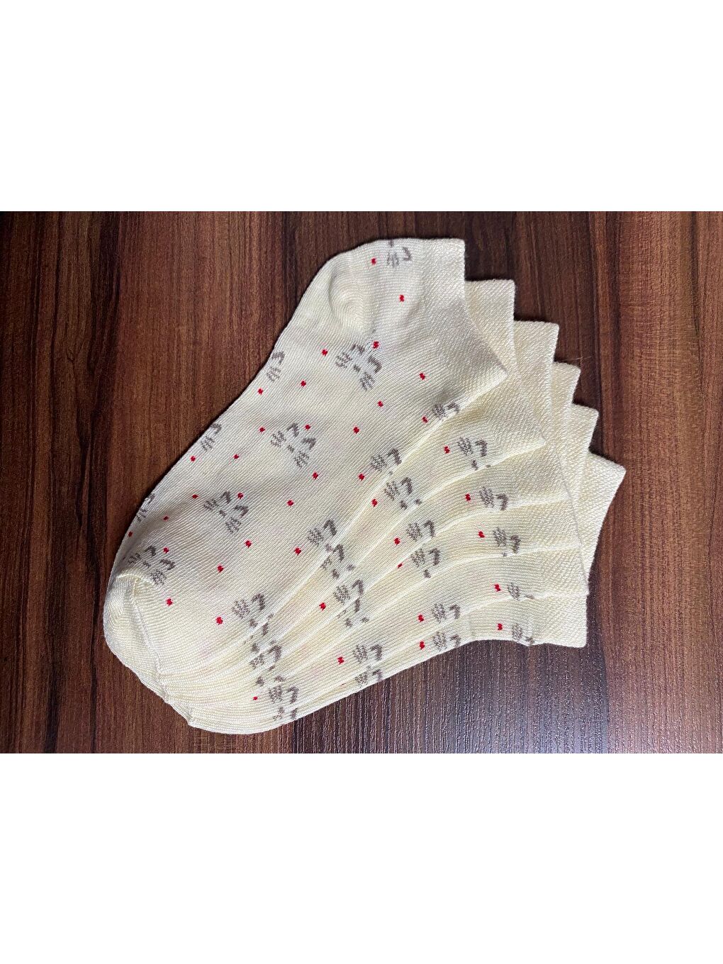 6'lı Kadın Bej Kedi Desenli Pamuklu Rahat Patik Çorap-1