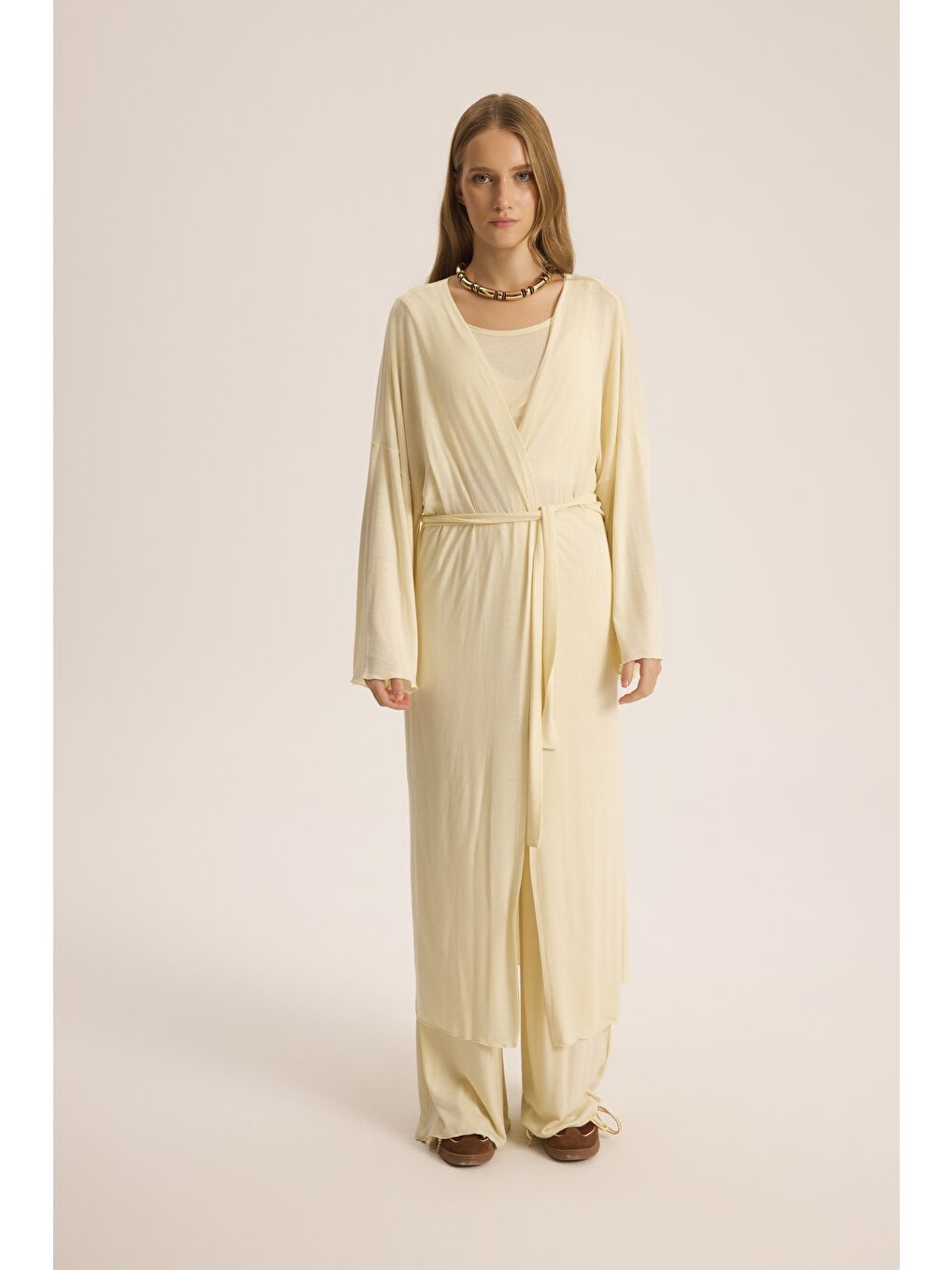 Raina Sarı Kimono Basic Üçlü Takım-1