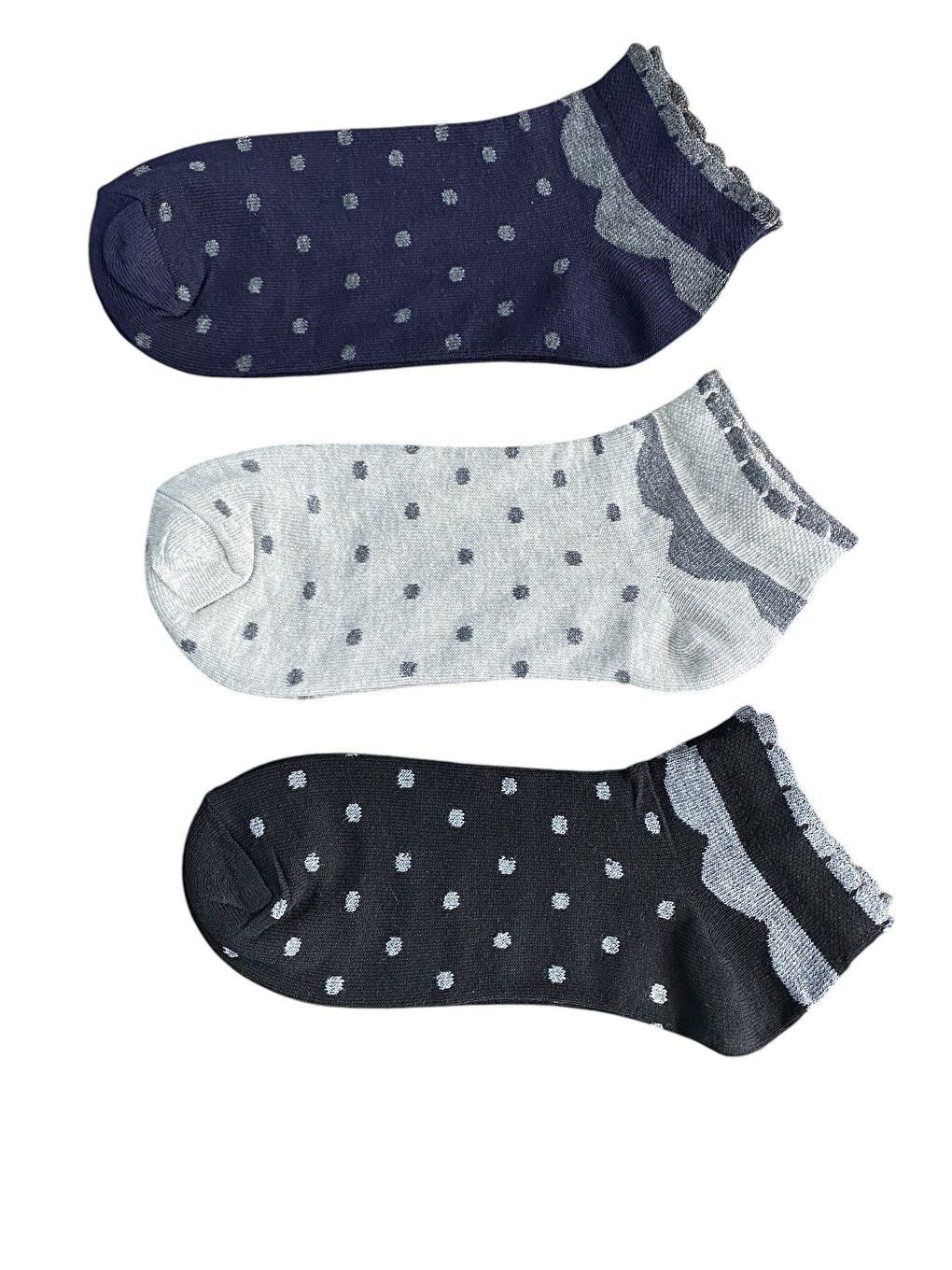 Siyah 12'li Karışık Puantiyeli Pamuklu Patik Çorap-1