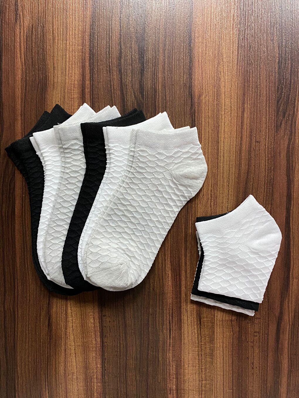 Karışık 6'lı Siyah-Beyaz-Gri Desenli Pamuklu Patik Çorap-2