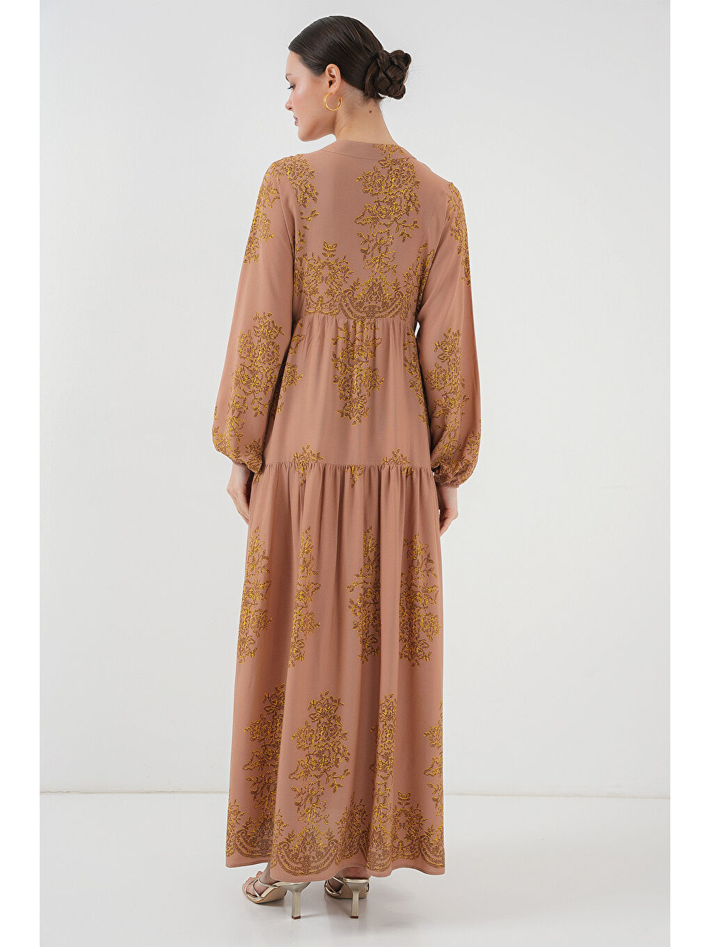 Kırmızı Vizon Gold Desenli Tesettür Elbise 2423-5