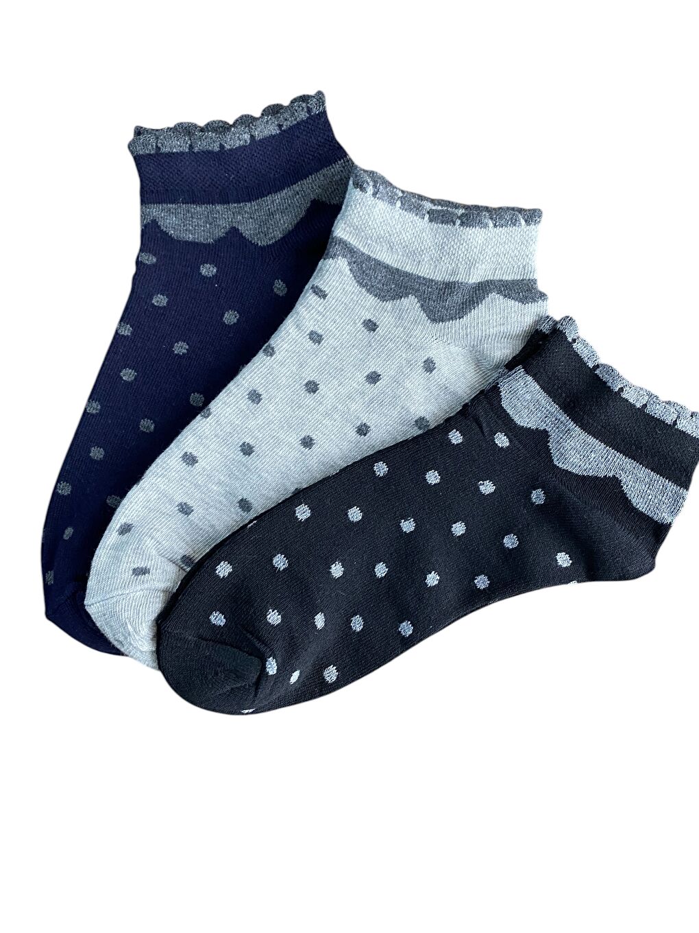 Siyah 12'li Karışık Puantiyeli Pamuklu Patik Çorap-3