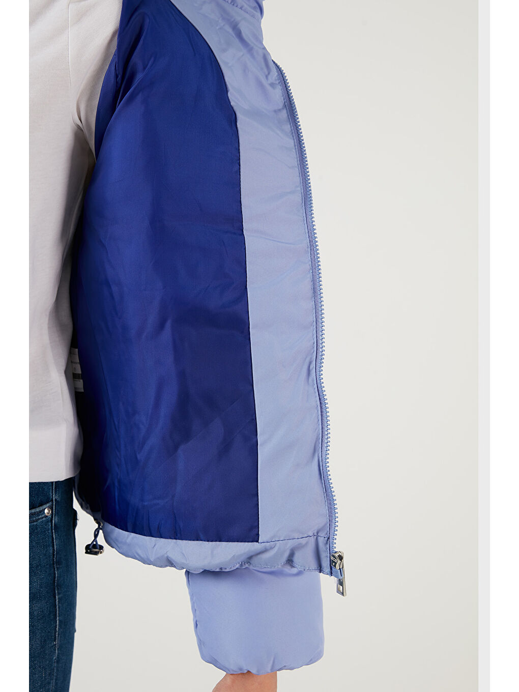 Lila Dik Yaka Cepli Şişme Kısa Mont 6020045-5