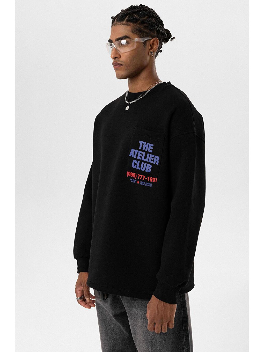 Yazı Baskılı Oversize Sweatshirt Siyah-3