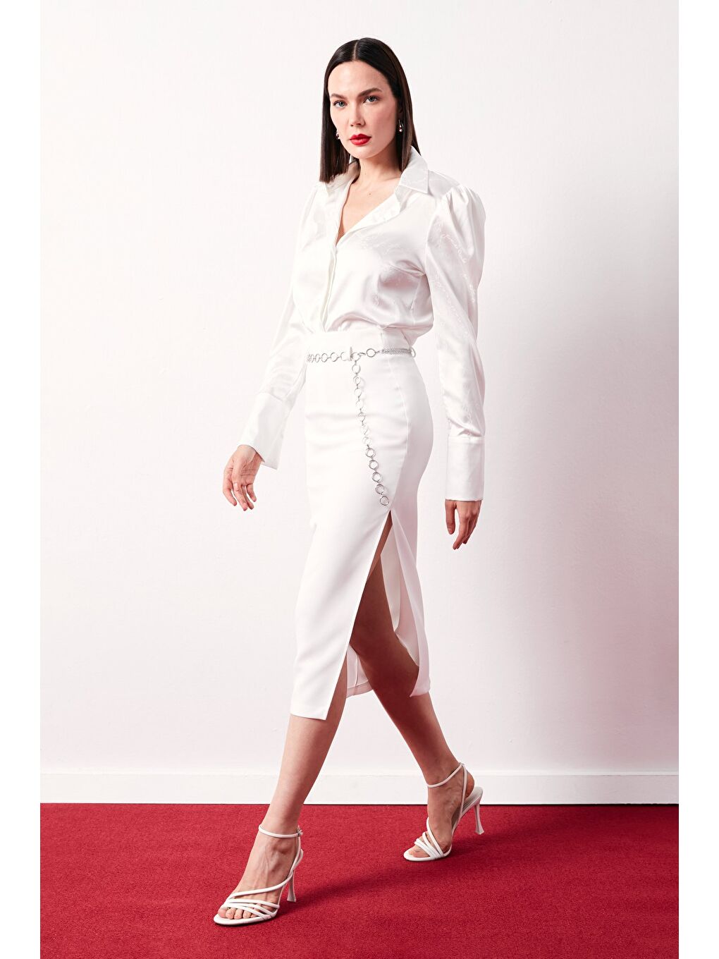 Gümüş Zincirli Kalem Etek - Ekru