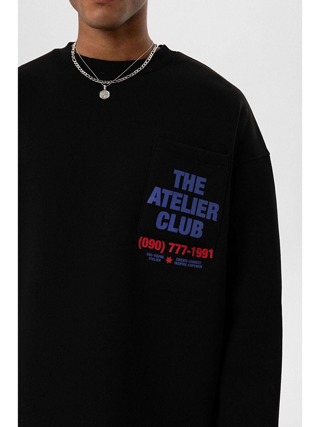 Yazı Baskılı Oversize Sweatshirt Siyah-4